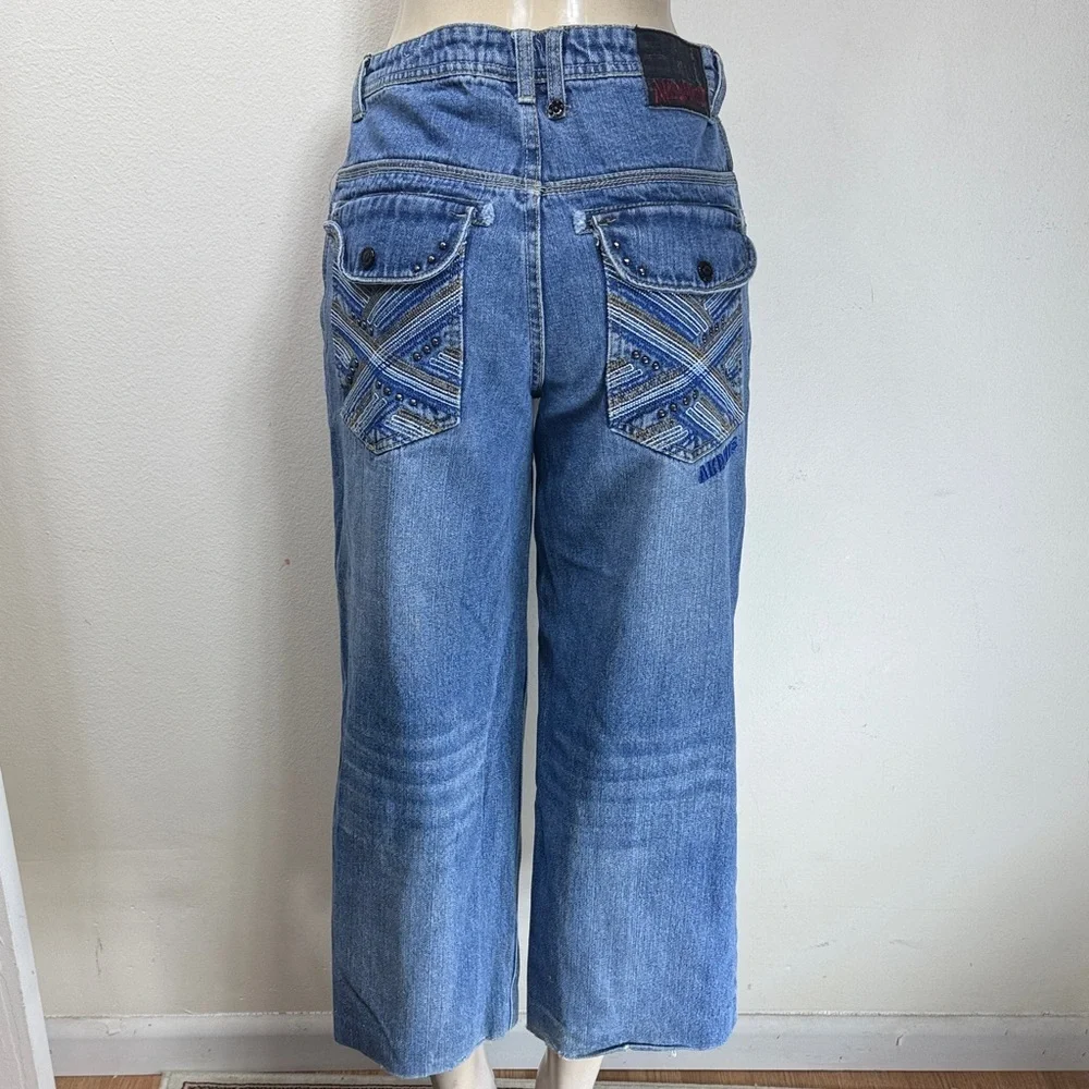 (T6) Akademiks VTG Y2K Embroidered Wide Leg Blue Jeans for Youth Size 16 Retro - Picture 1 of 16